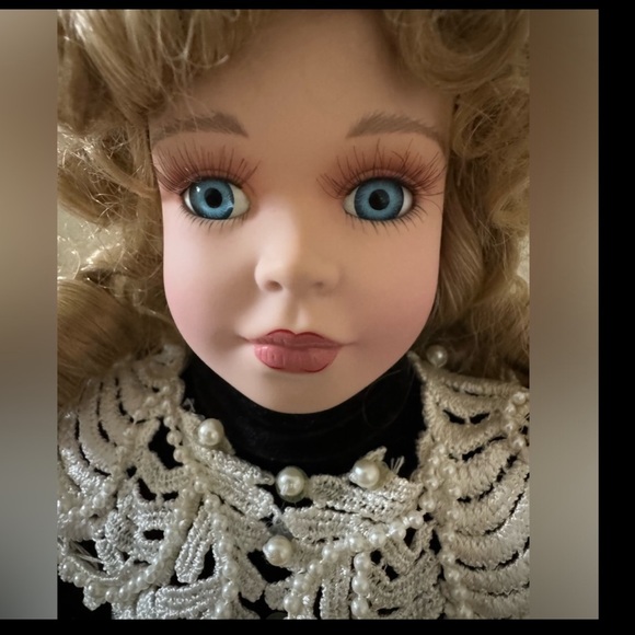 Standing Porcelain Victorian Doll with Stand, 17 inches Tall - Picture 10 of 10